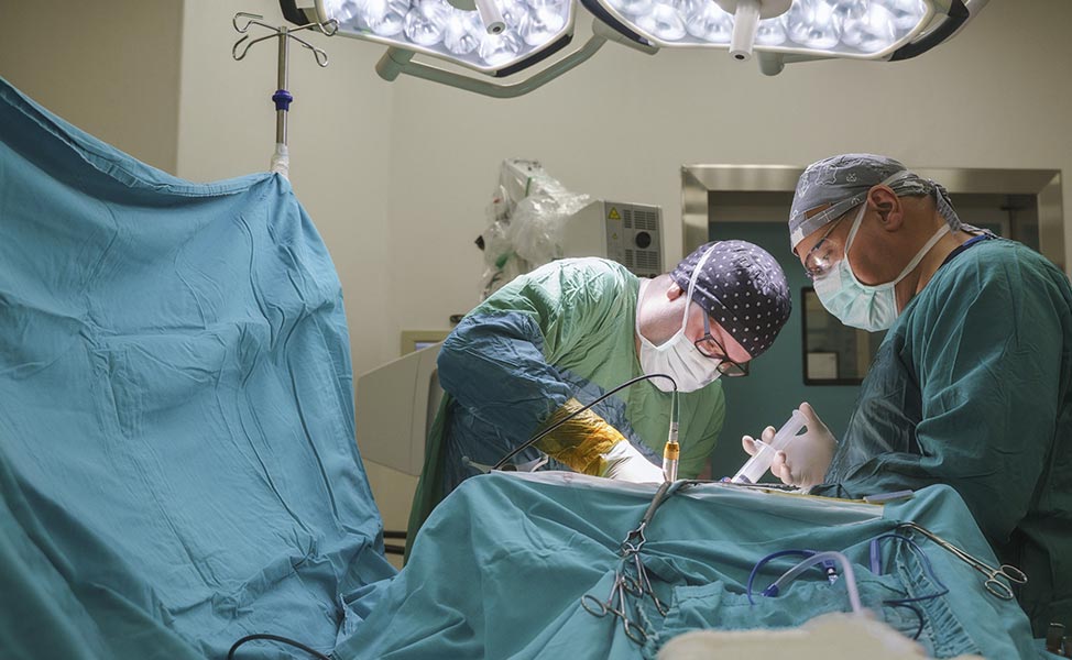 Equipe de neurocirurgiões que opera cirurgia de tumor cerebral